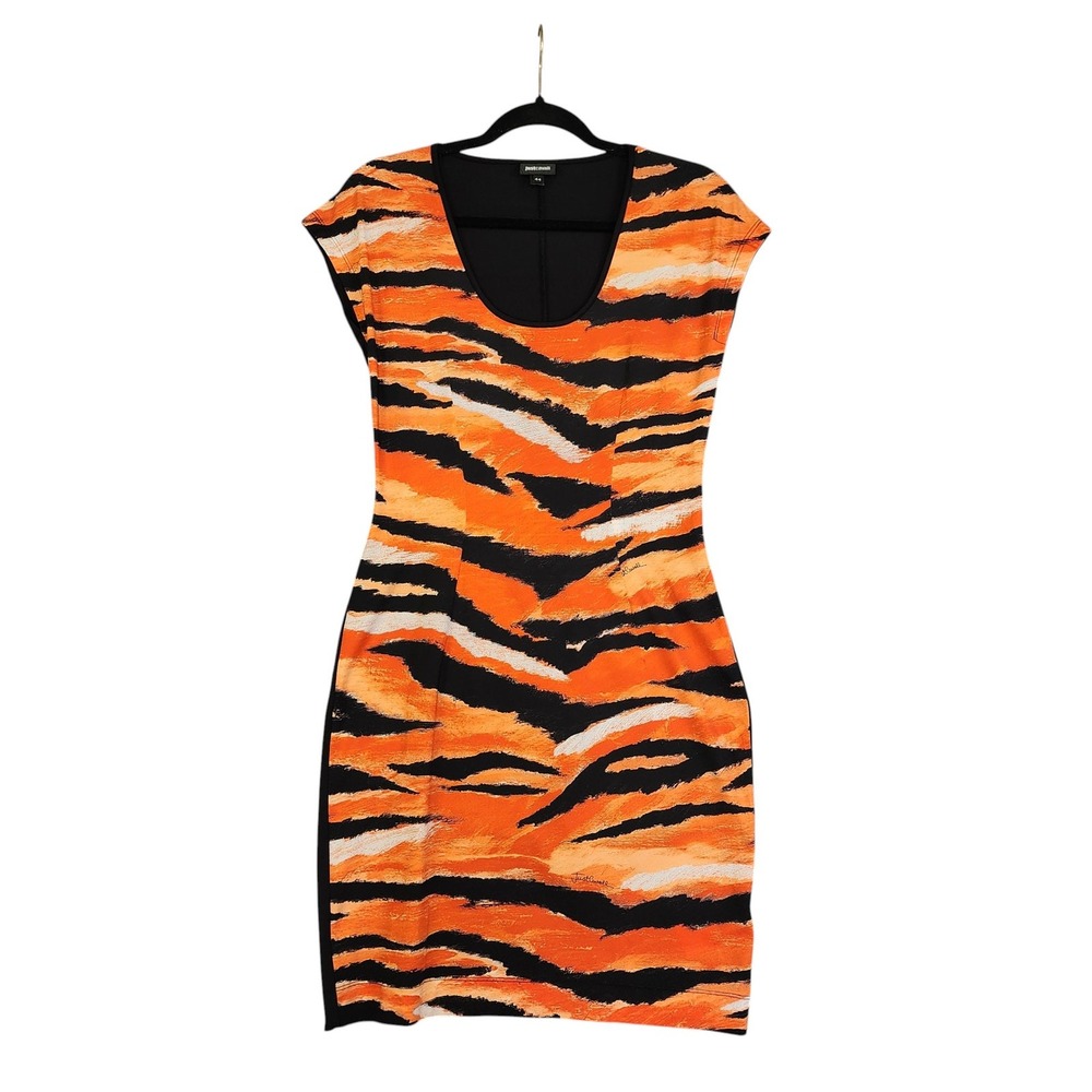 Just Cavalli Orange Black Tiger-Stripe Mini Dress